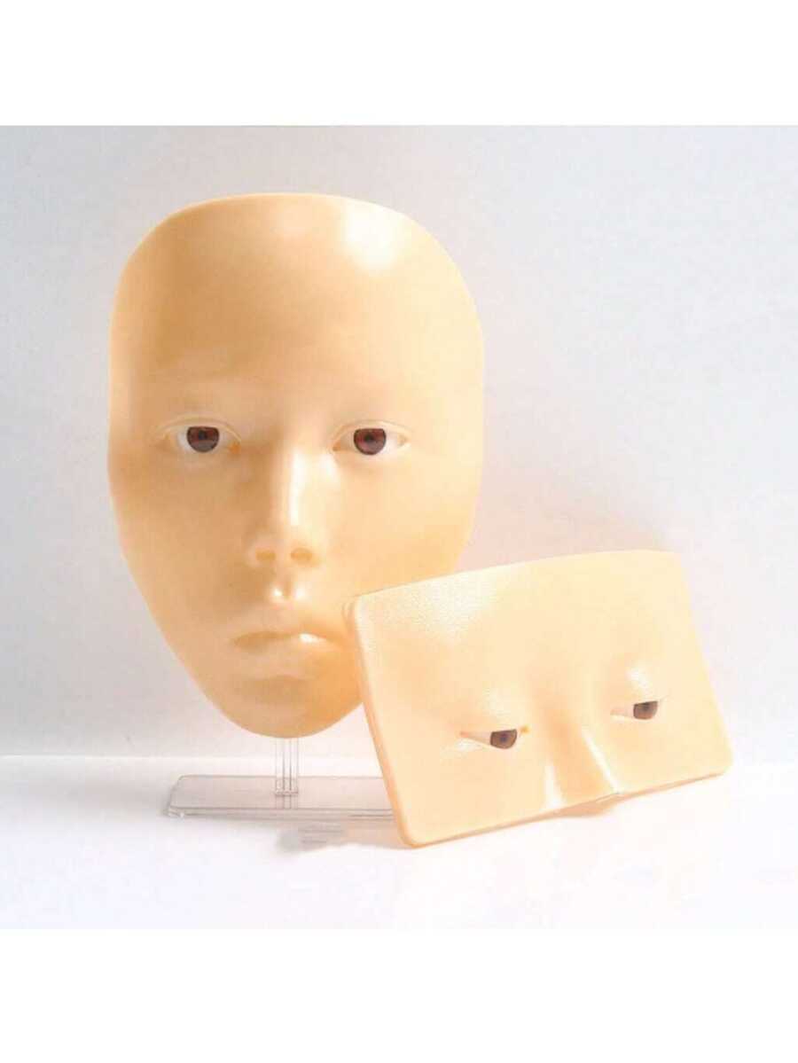 1 Set/Box Reusable Full Face & Eye Makeup Practice Skin, Eyebrow Tattoo & Eye Makeup Training Silicone Pad, Suitable For Makeup Schools & Cosmetics - Apricot - View 1