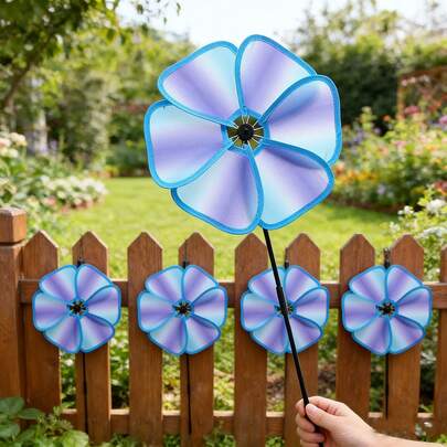 1pc Colorful Fabric Pinwheel, Garden Decor Ground Stake Pinwheel, Suitable For Lawn Photo Shooting Decor, Holiday Venue Prop