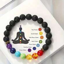 7 Chakra Healing Natural Stone Round Gemstone Yoga Energy Beads Bracelet Jewelry - Multicolor - View 1