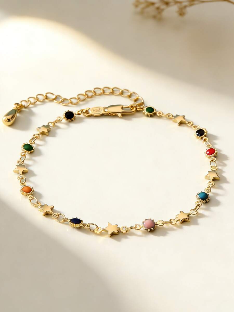 1条女士金链手链,精致手链,可调节链条,可爱手链,时尚饰品(颜色随机) - 星星 - 查看 1