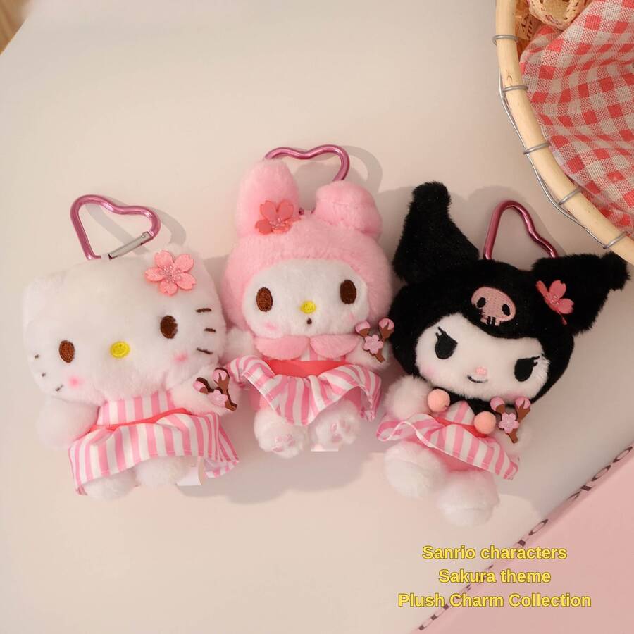 SANRIO Official Licensed Plush Keychain Charms - Sakura Theme: Kitty. Melody | Adorable & Soft Plush Pendants - Versatile Accessories For Bags And Backpacks | An Exquisite Gift For Children, Girls, And Fans (The Perfect Choice For Birthdays, Christmas, And Valentine's Day) - 彩色 - 查看 1