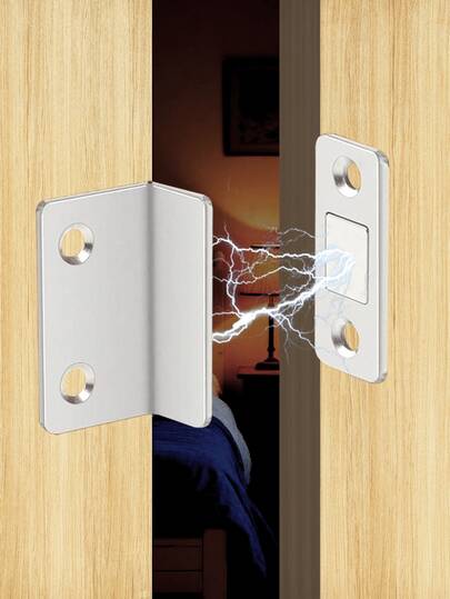 Fermeture de porte magnétique invisible - Forte adhérence, sans perçage requis, libération sans soudure - Convient pour les armoires, les penderies, les portes coulissantes - Quincaillerie d'amélioration de l'habitat, installation facile, conception compacte et efficace - 2 pièces, argent