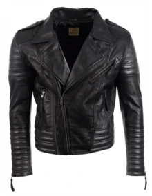 AVIATRIX Men's Real Leather Biker Jacket SDTM - Black - View 1