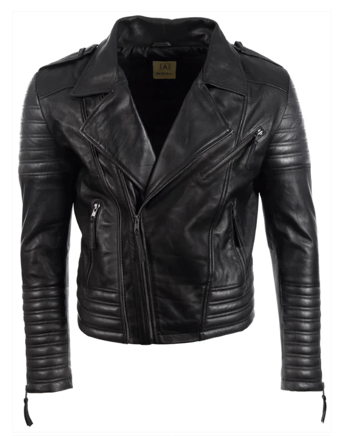 AVIATRIX Men's Real Leather Biker Jacket SDTM - Black - View 1