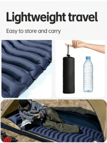 豪华户外便携式波浪纹理充气床垫，耐磨加厚PVC材质，防水防潮，自充气设计，高15厘米，内置颈枕，标准单人尺寸，适用于露营帐篷/汽车后备箱/野餐/徒步旅行，波浪形充气结构均匀支撑背部和腰部，贴合身体曲线，缓解旅途疲劳，便捷的按钮式充气/放气阀，快速充气放气，方便收纳，简约纯色设计 - 彩色 - 查看 6