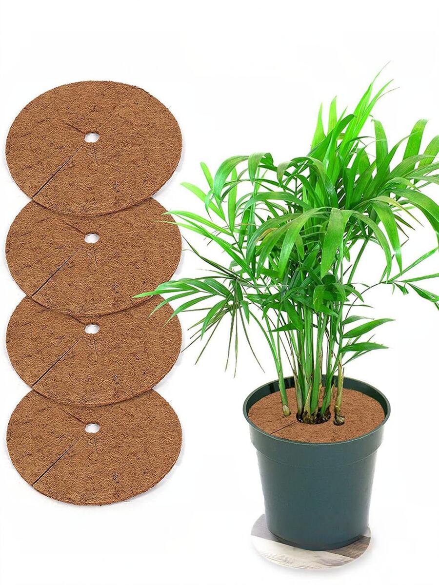 3 miếng đệm tròn bằng lá dừa, dùng để bảo vệ chậu cây và che phủ rễ, miếng đệm phẳng bằng lá dừa, dụng cụ làm vườn, lớp phủ giữ ẩm cho đất trồng cây trong chậu và bảo vệ thân cây. - tròn - Xem 1