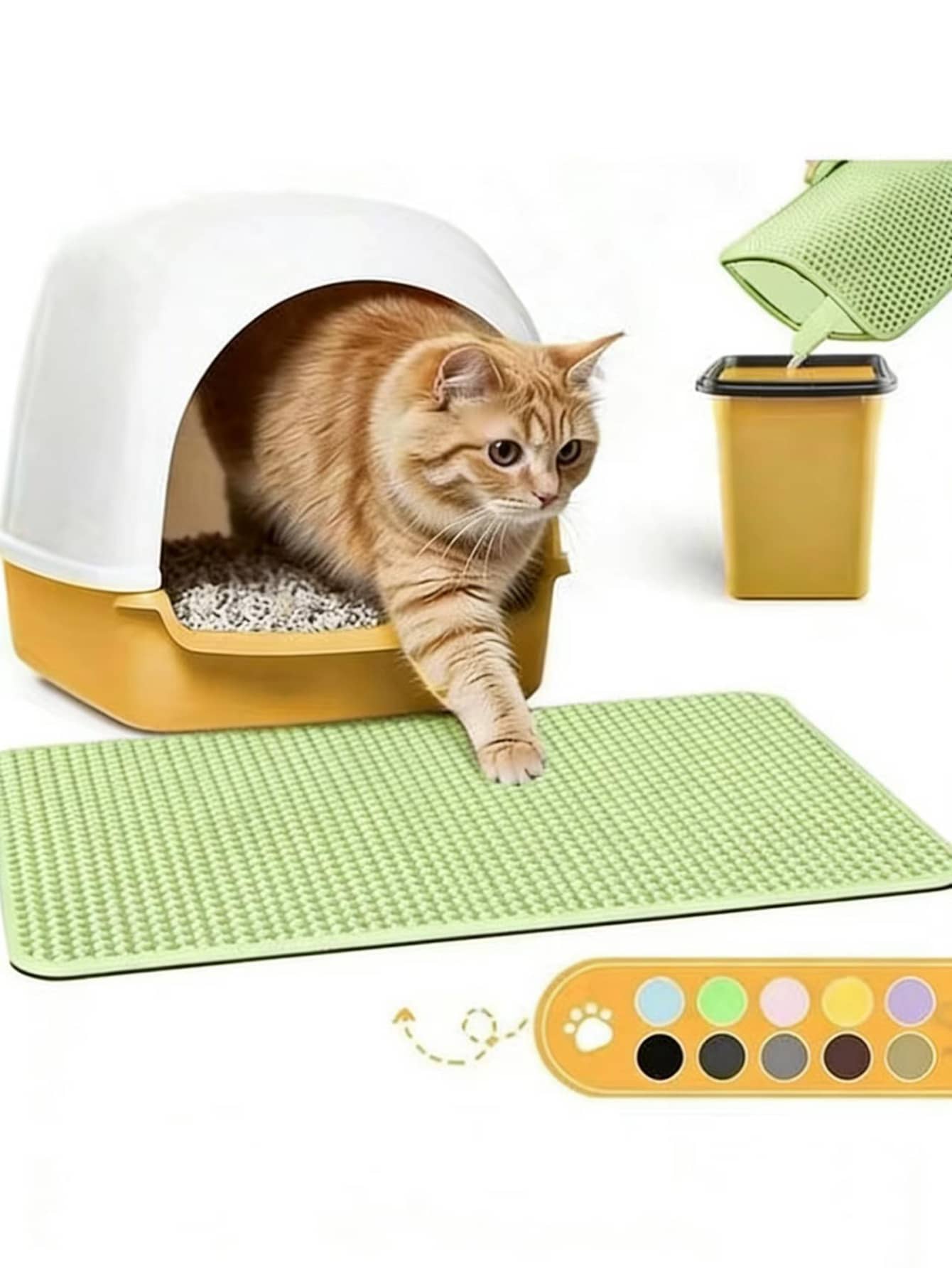 Double-Layer Waterproof Cat Litter Mat. The Double-Layer Honeycomb Design Helps You Collect The Waste. You Just Need To Pick Up The Mat, And All The Waste Will Fall Down, Then Pour It Back Into The Trash Can For Recycling. - Green - View 1