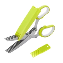 3件套蔬菜洋葱切菜器，包含5个刀片和保护盖 - 高品质不锈钢香草刀，沙拉蔬菜切碎工具，适用于厨房和花园香草菜肴 - 配有安全盖和清洁刷 - 可用洗碗机清洗，易于清洁 - 查看 8