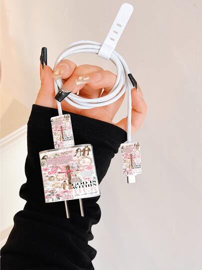 极简花卉元素滑动推拉支架耶稣十字架及花卉图案充电线保护套，兼容20W苹果充电器，极简苹果充电器保护套，适用于20W 15/16 Pro Max充电线，防刮防咬，适用于 11/12/13/14/15/16/13 Pro Max/16 Pro Max/17 Pro Max/15 Pro Max/17/16 Pro Max，女士周年纪念礼物