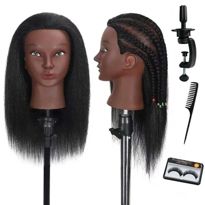 BaodanHair 16" Mannequin Head Human Hair With 100% Real Hair Cosmetology Mannequin Doll Head For Hairdresser Practice Braiding Hairstyling With Free Table Clamp Stand (16 Inch)