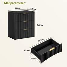 Classic Bedside Table With Three Spacious Drawers – Unique Grooved Design, High-Quality Metal Handles And Silent Drawer Slides – Sturdy Base – Black - Black - View 6