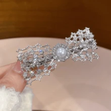 1pc Diamond & Pearl Hollow Bowknot Minimalist Fashion Hair Clip - Silver - View 5
