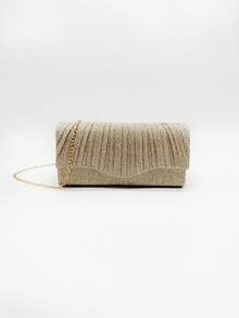 French Pleated Fan-Shaped Evening Clutch | Minimalist Yet Luxurious Handbag | Silver & Champagne Gold Dual-Tone Wedding Party Bag - Champagne - View 7