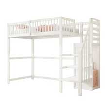 Letto a soppalco 90x200 con scala in legno bianco e ripiano portaoggetti/armadio singolo - Bianco - Visualizzare 4