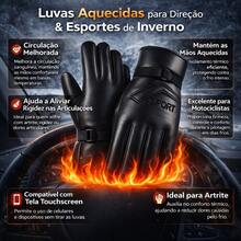 Leather Gloves, Thermal, Lined, Non-Slip, Waterproof, Adjustable, For Motorcyclists - Black - View 2