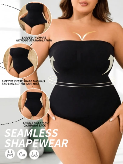 1pc Plus Size Women Seamless Waist Shaping Bodysuit - Full Body Shaping Shapewear, Suitable For Dresses, Weddings, Daily Wear And Postpartum Recovery