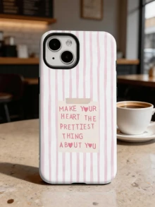 1个个性化粉色线条标语贴纸，时尚条纹图案加厚防震手机壳，兼容苹果11、12、XR、13、13 Pro、13 Pro Max、14、14 Pro、14 Pro Max、15、15 Pro、15 Plus、15 Pro Max、16、16 Pro、16 Plus、16 Pro Max、17 Air、17 Pro、17 Pro Max、Galaxy S25、Galaxy S25 Ultra、Galaxy S25 Plus、A55、A56、A35、A36、A17 - 彩色 - 查看 1