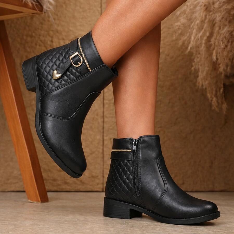 Women's Short Country Boot With Side Zipper, Comfortable, Rodeo Fashion, Party, Winter - Black - View 1