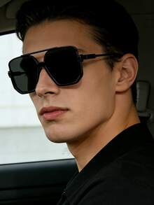 Kính mắt thời trang vuông cổ điển mới, gọng nhựa PC unisex, phù hợp cho chụp ảnh đường phố, lái xe, kỳ nghỉ, bãi biển, du lịch, phối đồ thời trang và sử dụng hàng ngày. - màu đen - Xem 3