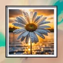 1件装雏菊主题钻石画套装，5D圆形水晶钻石马赛克DIY工艺品，适合制作手工礼品，装饰客厅、卧室，热销中，父亲节、母亲节、婚礼季、五一劳动节、复活节、圣诞节、情人节等节日，无框 - 查看 3