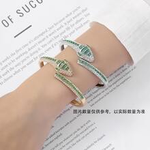 奢华绿色水晶蛇形手链，专为女性设计，适合正式场合和时尚礼品 - 彩色 - 查看 1