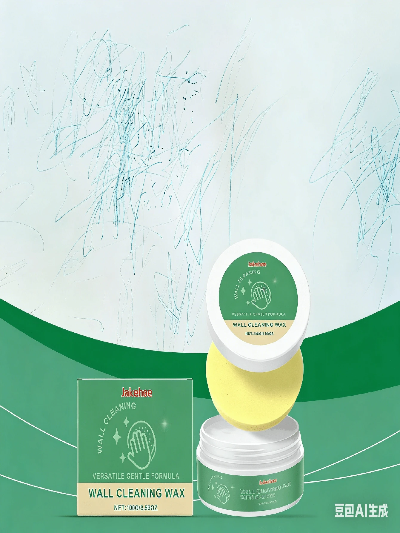 jakehoe 墙面污渍去除清洁膏，家用墙面污垢、涂鸦清洁膏，适用于墙面翻新和清洁