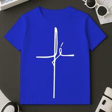 Camiseta Estampada Fé Texto T-shirt Blusa 100% Algodão Premium Masculino Do Tamanho 2 ao GG - Azul Royal - Visão 1