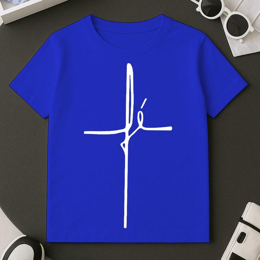 Camiseta Estampada Fé Texto T-shirt Blusa 100% Algodão Premium Masculino Do Tamanho 2 ao GG - Azul Royal - Visão 1