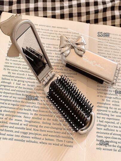 1pc INS Style Foldable Makeup Mirror Mini Air Cushion Comb, Suitable For Daily Travel, Valentine's Day Gift, Hairstyling Tool, Fashion Accessory, Y2K Style