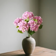 Artificial Hydrangea Bouquet Realistic Faux Long Stem Flower With Leaves - Purple - View 6