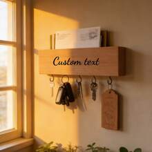 Personalized Wooden Key Holder Rack, Custom Engraved Entryway Key Hook, Solid Wood Key Organizer Wall Mount - Multicolor - View 10