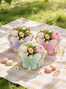 Set de 12 cajas de regalo con diseño de mariposa, decoración de mesa de boda, centro de mesa de fiesta, cajas de regalo con tema de mariposa para fiesta de cumpleaños, té, Día de la Madre/San Valentín (color aleatorio) - Multicolor - Ver 3