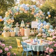 Blue Yellow Balloon Kit Balloon Party Sand Decoration + Ribbon - Multicolor - Ver 3