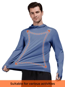 RODEEL Moletom com Capuz Masculino para Uso Externo com Orifícios para o Polegar, Opções Multicoloridas, Macio e Leve, Elasticidade Quadridimensional, Adequado para Pesca, Navegação, Caminhada, Telhados, Jardinagem, Construção e Outras Atividades ao Ar Livre - Azul - Visão 4