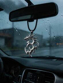 Adorno de coche con dragón iluminado de estilo elegante - Colgante de dragón de metal plateado con llamas, que irradia luz azul, naranja y verde; un accesorio de interior de coche audaz diseñado para conductores individualistas. - A - Ver 5