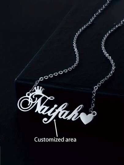 Personalized Name Pendant Necklace With Crown And Heart Details - Stainless Steel Bohemian Vintage Jewelry, Suitable For Both Women And Men, Customizable Gifts, Party Accessories, Elegant Pieces, Exquisite Craftsmanship.