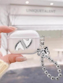 3D Double Heart Bow Shaped Earphone Protective Case, Suitable Compatible With Apple Devices, Perfect Gift For Valentine's Day And Best Friends - Clear - View 3