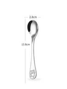 4pcs Customized Text/Logo Children's Tableware Set, Includes Knife, Soup Spoon, Fork, Coffee Spoon, Featuring Cute Bear Logo, Personalized Laser Engraved Text, Stainless Steel Cutlery Set, Customized Birthday/Children's/Student Gift - Silver - View 13