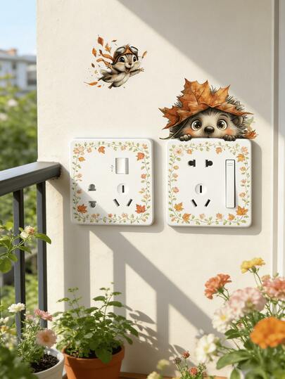 1 pieza Adhesivo de pared de erizo y hojas caídas, vinilo autoadhesivo de PVC para decoración de interruptores de luz, enchufes de cocina, dormitorio, sala de estar, pegatina decorativa divertida para dormitorio, baño, fácil de aplicar y retirar, decoración del hogar, decoración de pared, decoración de dormitorio, decoración de primavera, regalo decorativo Rama para cumpleaños, graduación