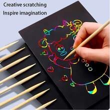 1 Set Of 30 Sheets Of 32K Creative Scratch Paper, Professional Scratch Bamboo Pen Set, Scratch Template Set, DIY Graffiti Scratch Paper - Create Your Own Patterns, An Ideal Small Gift, Inspiring Creativity And Imagination - Multicolor - View 1