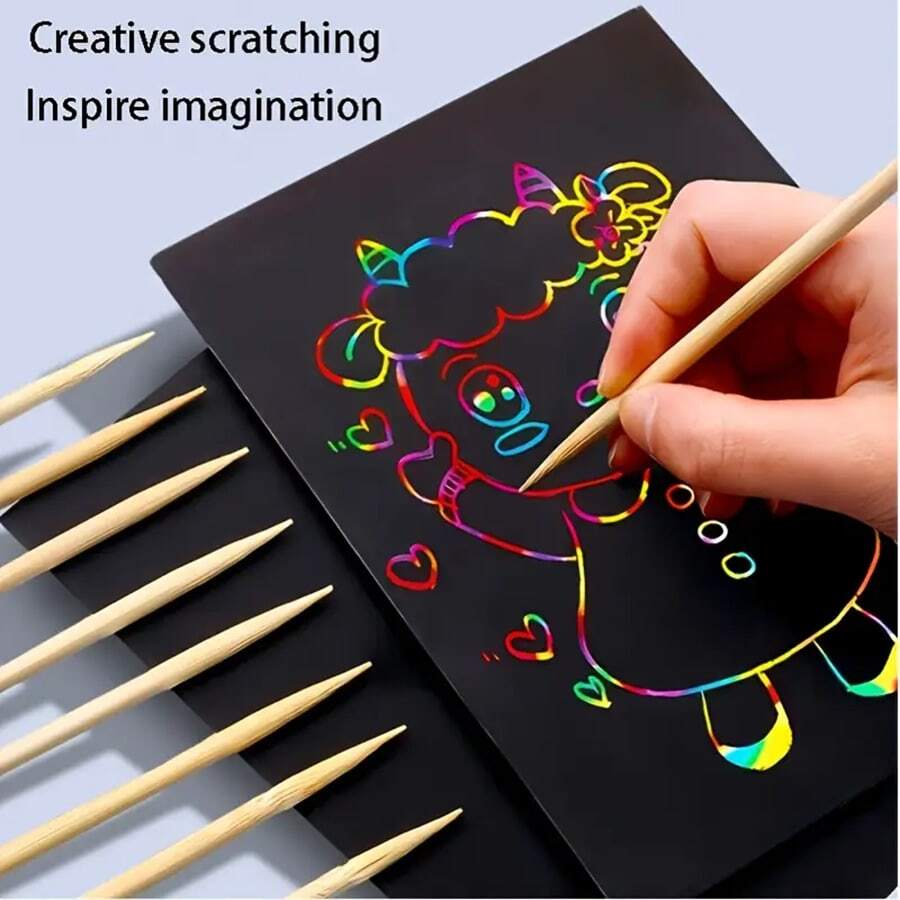 1 Set Of 30 Sheets Of 32K Creative Scratch Paper, Professional Scratch Bamboo Pen Set, Scratch Template Set, DIY Graffiti Scratch Paper - Create Your Own Patterns, An Ideal Small Gift, Inspiring Creativity And Imagination - Multicolor - View 1