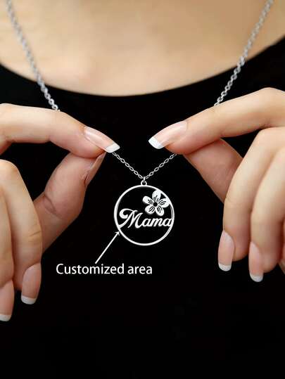 Customized Floral Name Necklace, Personalized Minimalist Circle Pendant, Stainless Steel Floral Name Necklace, Mother's Necklace, Mother's Day Gift, Valentine's Day Gift.