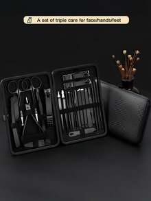 Manicure & Nail Repair Tools With Travel CaseBlack Stainless Steel Nail Clipper Pedicure Set, Professional Foot Care Kit - Multicolor - View 2