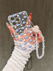 卡通爱心图案透明卡槽软TPU手机壳，带腕带，精准开孔，防摔耐磨，简约设计，印花保护套，适用于 17/17 Pro/17 Pro Max、16 XR/7/8、15 Pro Max、12 Pro Max、13 Pro Max、14 Pro Max、13、14、11、12、P14、P11、P12、XS、XR、7/8、P、7/8 GES2 - 無色 - 查看 4