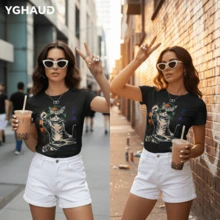 Girls Graphic Tee Warm Weather Short Sleeve Regular Fit Casual Daily Tops - 黑色 - 查看 3