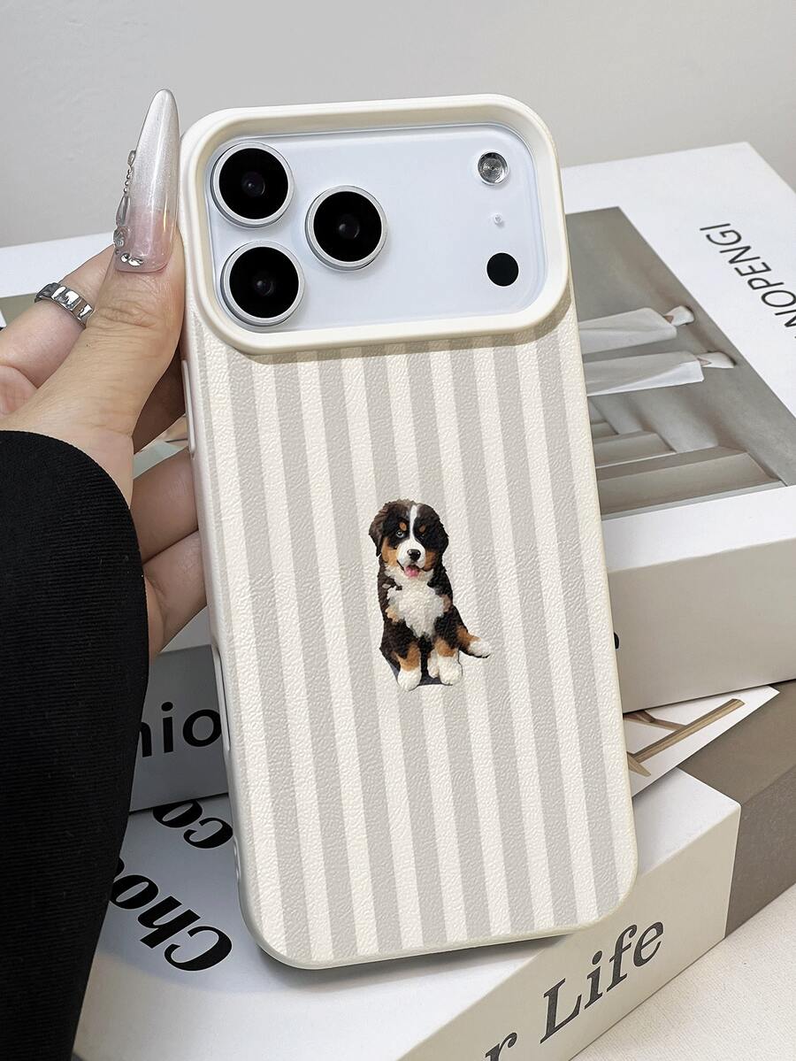 1pc Minimalist Striped Cute Black & White Dog Pattern Waterproof Shockproof Anti-Slip Soft Phone Case, Suitable As Birthday/Holiday Gift For Friends, Family, Couples, Fits , - Multicolor - View 1