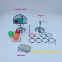 3pcs Parrot Toy Set: Ring Toss Basketball Hoop, Bird Food Bowl, Peony & Tiger Stripe Macaw Enrichment & Training Supplies - View 5