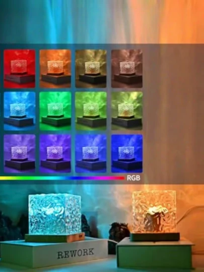 1个水波纹极光投影灯，触摸和遥控操作，16种灯光颜色，营造浪漫温馨的氛围，RGB氛围夜灯，水波纹投影仪，适用于办公室、酒吧、餐厅等场所的水下投影灯