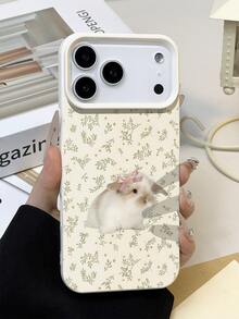 1pc Cute Minimalist Floral Bow Rabbit Pattern Litchi Texture Shockproof Anti-Slip Soft Phone Case Compatible With Apple, Phones - Multicolor - View 4