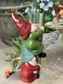 Resin Dwarf Statue With Ladder, Funny Climbing Dwarf Sculpture, Outdoor Decor For Yard, Lawn, Porch, Also A Great Mother's Day Gift - E - View 9